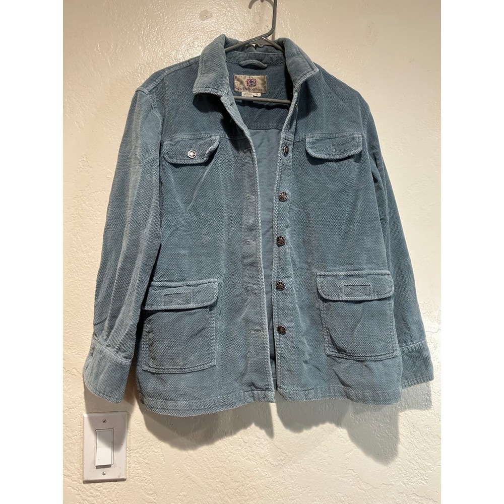 The Territory Ahead Womens M Blue Textured Cotton Utility Field Jacket Button Up